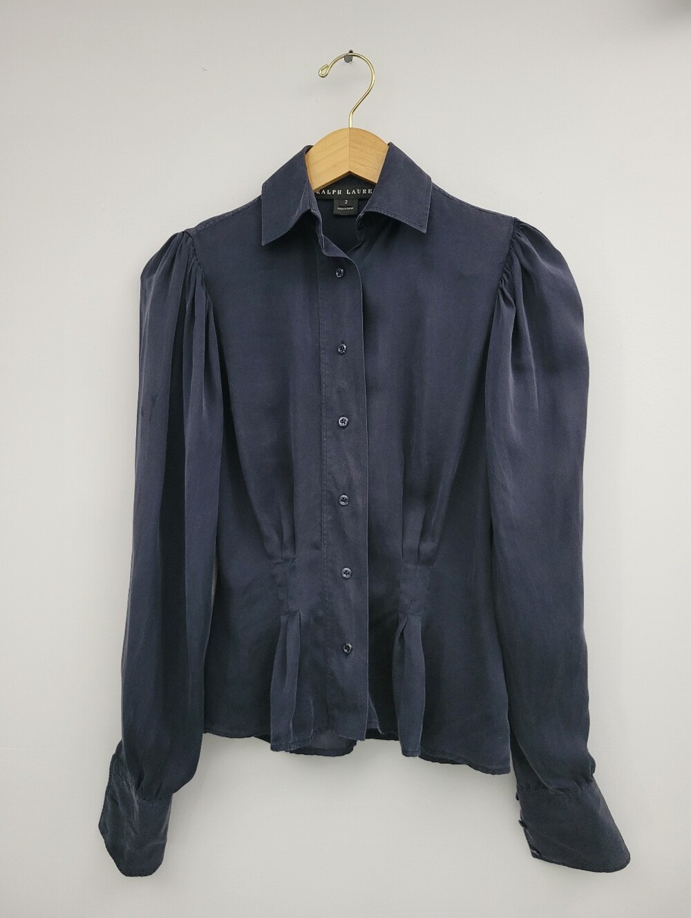 Ralph Lauren Black Label Womens Silk Collared Romantic Button Down Blouse Sz 2